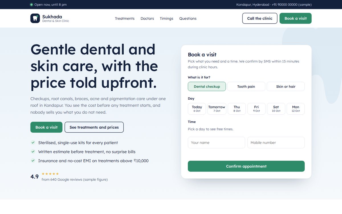 Sample clinic website with an online appointment booking form