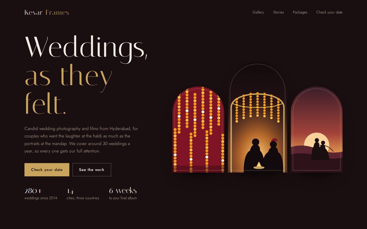Sample wedding photographer website with an elegant dark design